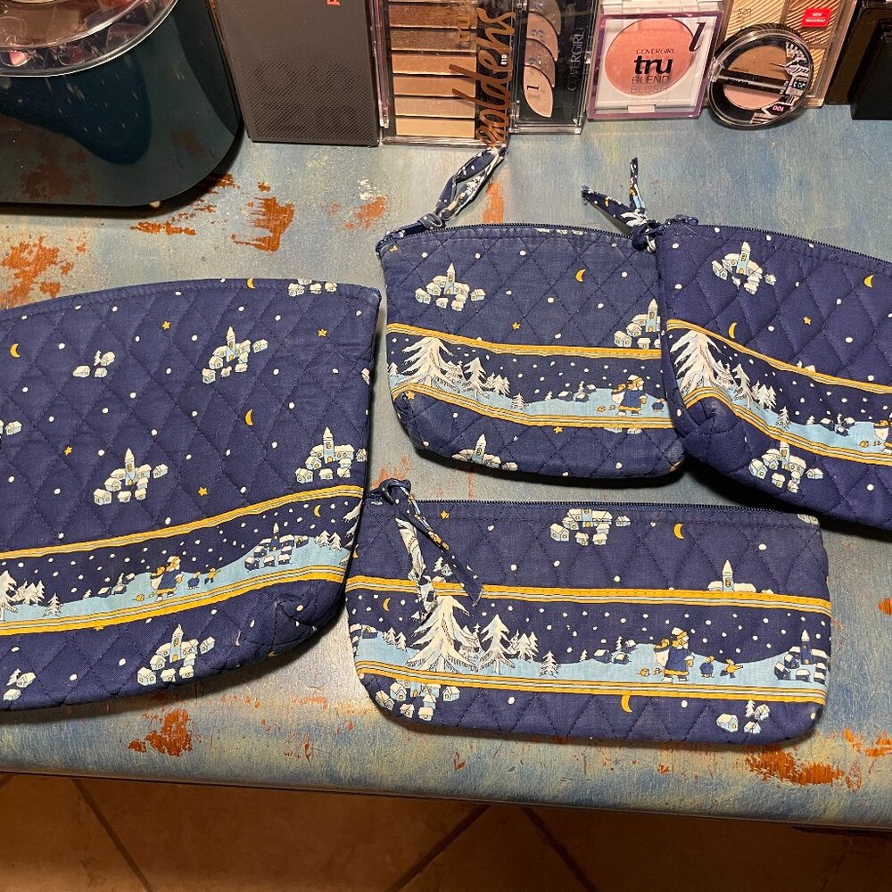 Vera Bradley Cosmetic Bags set in Blue Holiday pattern